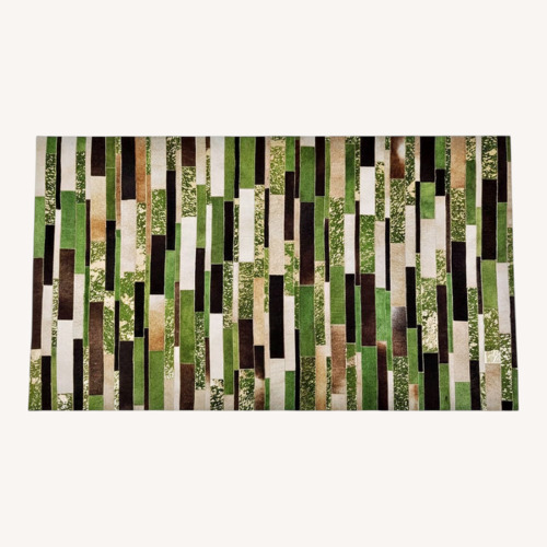 Used Green & Gold CowHide Patchwork Small Rug 5' x 8' for sale on AptDeco