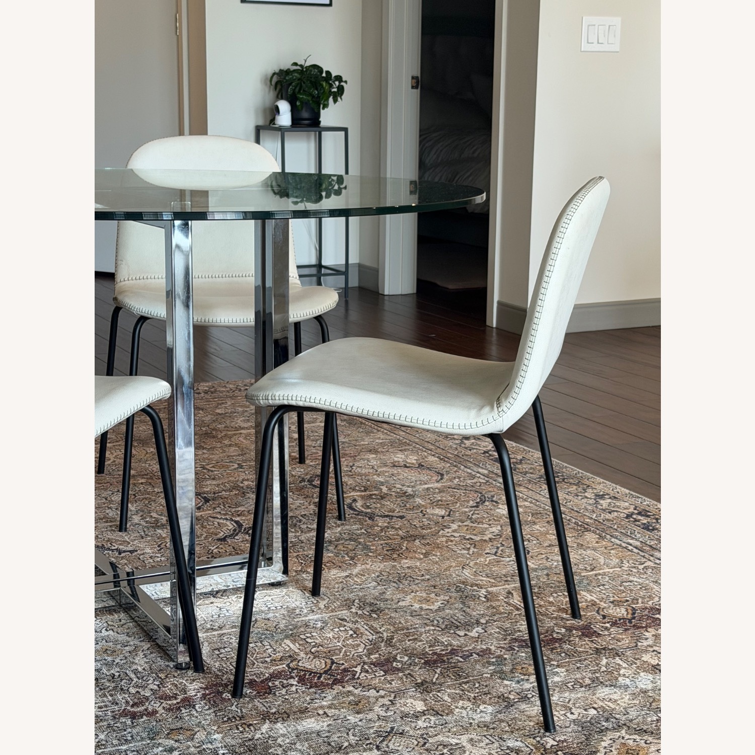 CB2 Primitivo White Faux Leather Dining Chairs - image-3