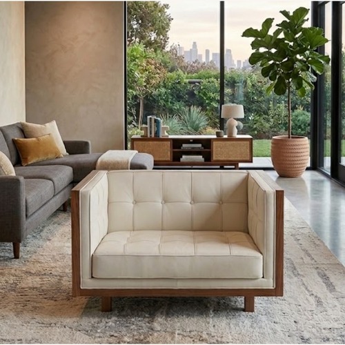 Used Box Chair - White With Walnut Sides for sale on AptDeco