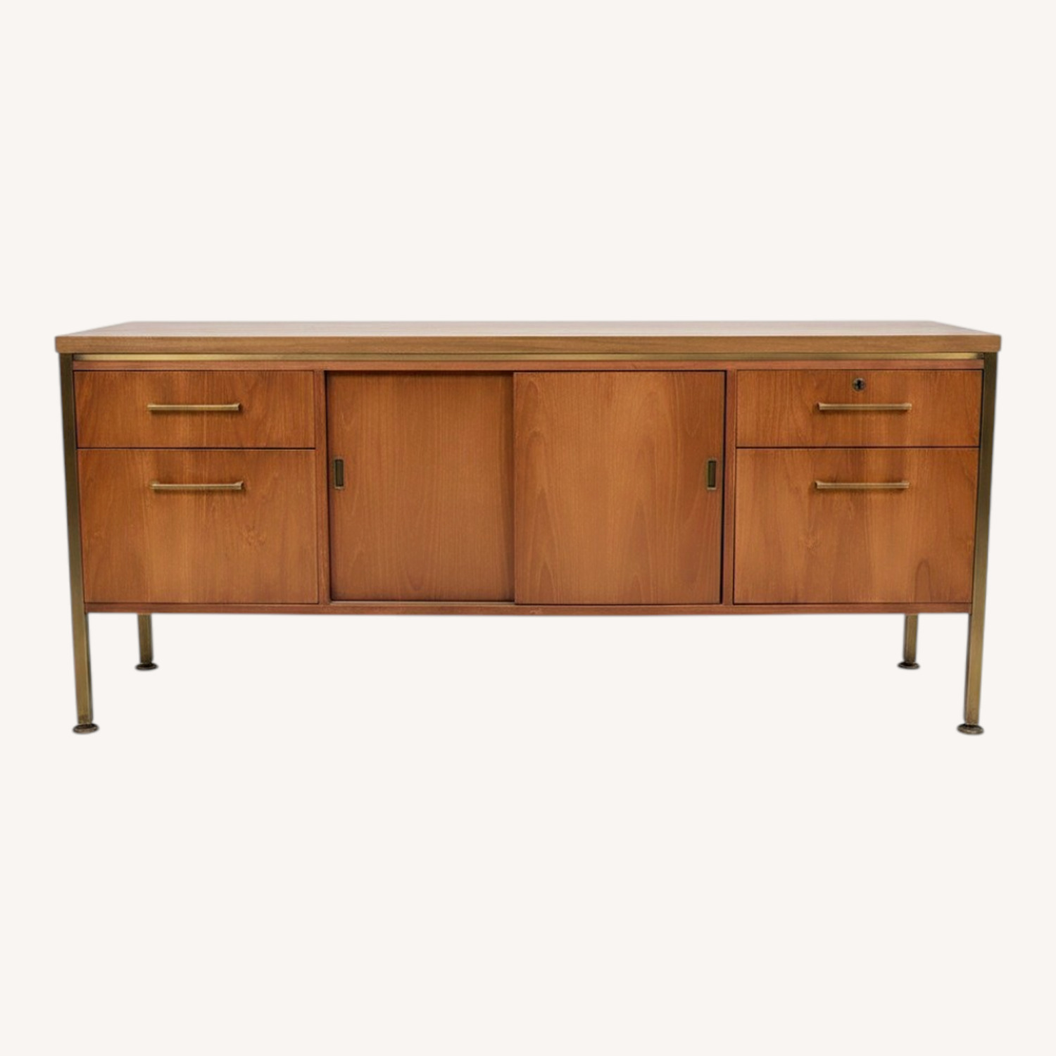 Alma Mid Century Walnut and Brass File Credenza - image-0