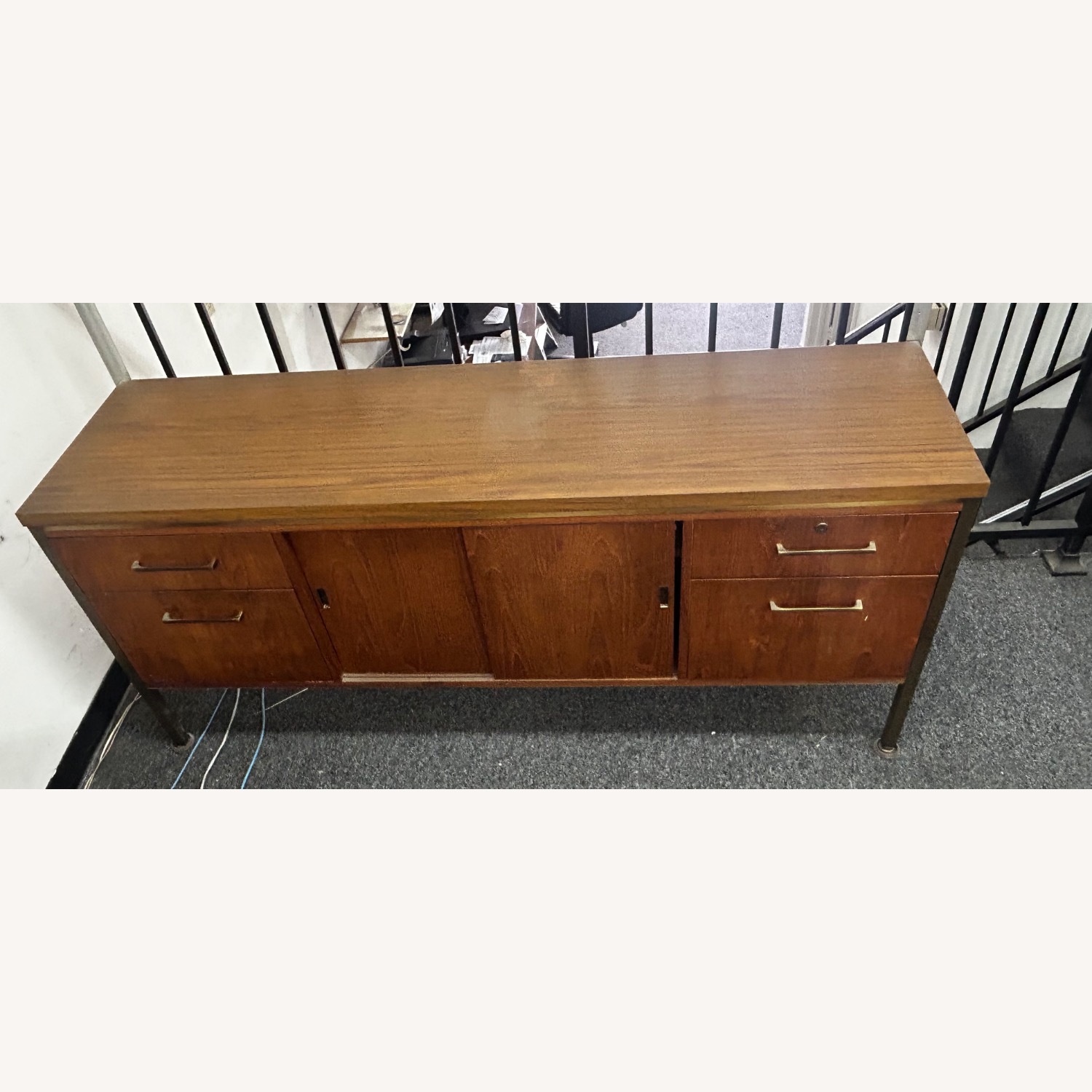 Alma Mid Century Walnut and Brass File Credenza - image-2