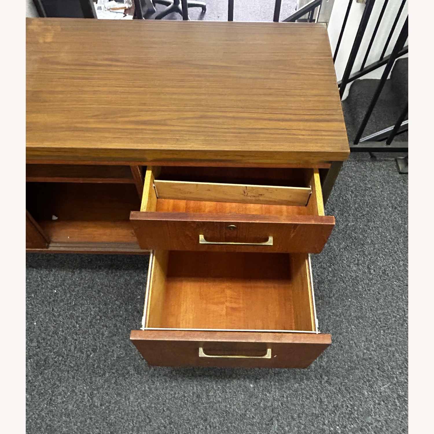 Alma Mid Century Walnut and Brass File Credenza - image-7