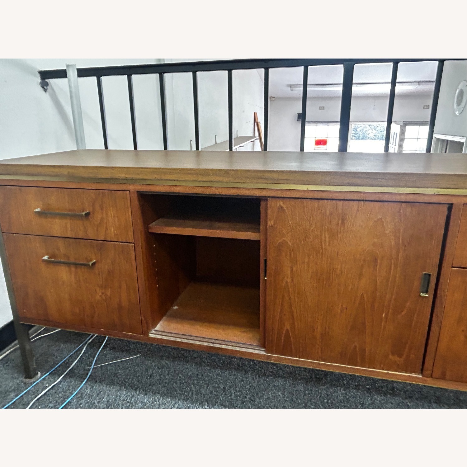 Alma Mid Century Walnut and Brass File Credenza - image-5