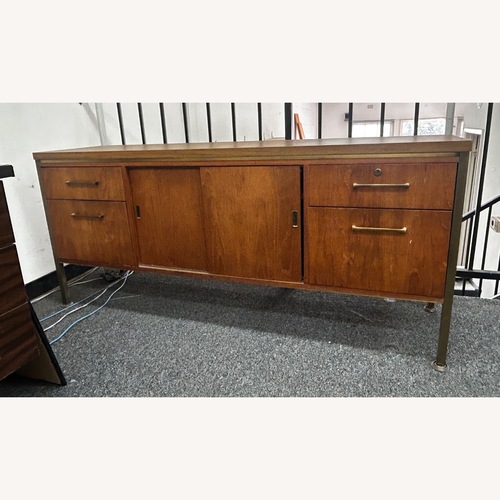 Used Alma Mid Century Walnut and Brass File Credenza for sale on AptDeco