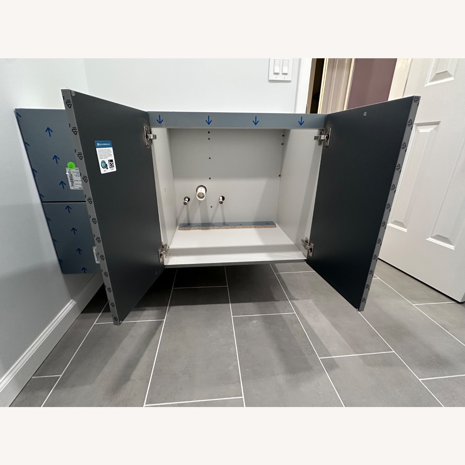 Ultra Craft Floating Bathroom Vanity Glossy Gray - image-2