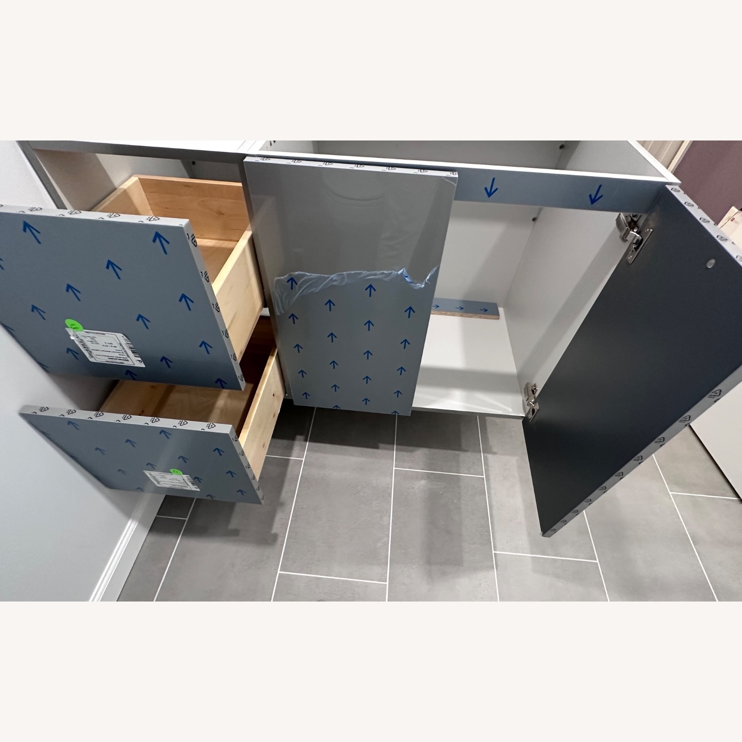 Ultra Craft Floating Bathroom Vanity Glossy Gray - image-3