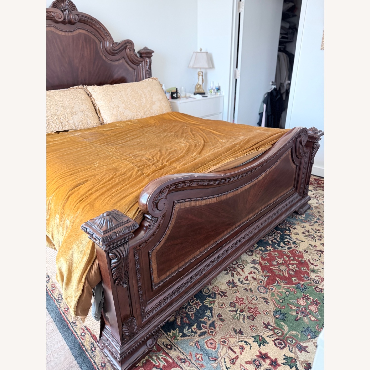 Dark Brown Wood King Bed - image-3