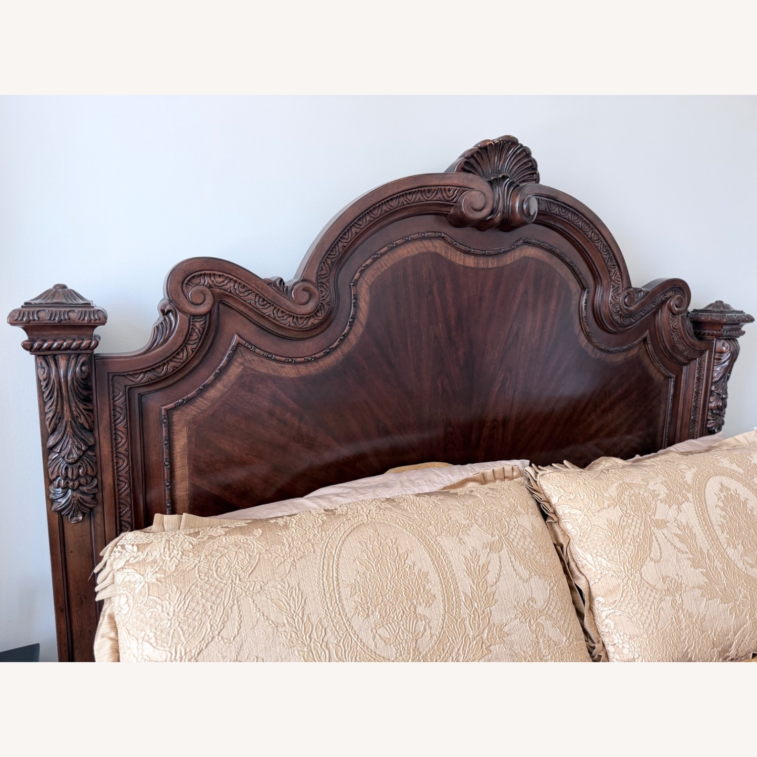 Dark Brown Wood King Bed - image-1