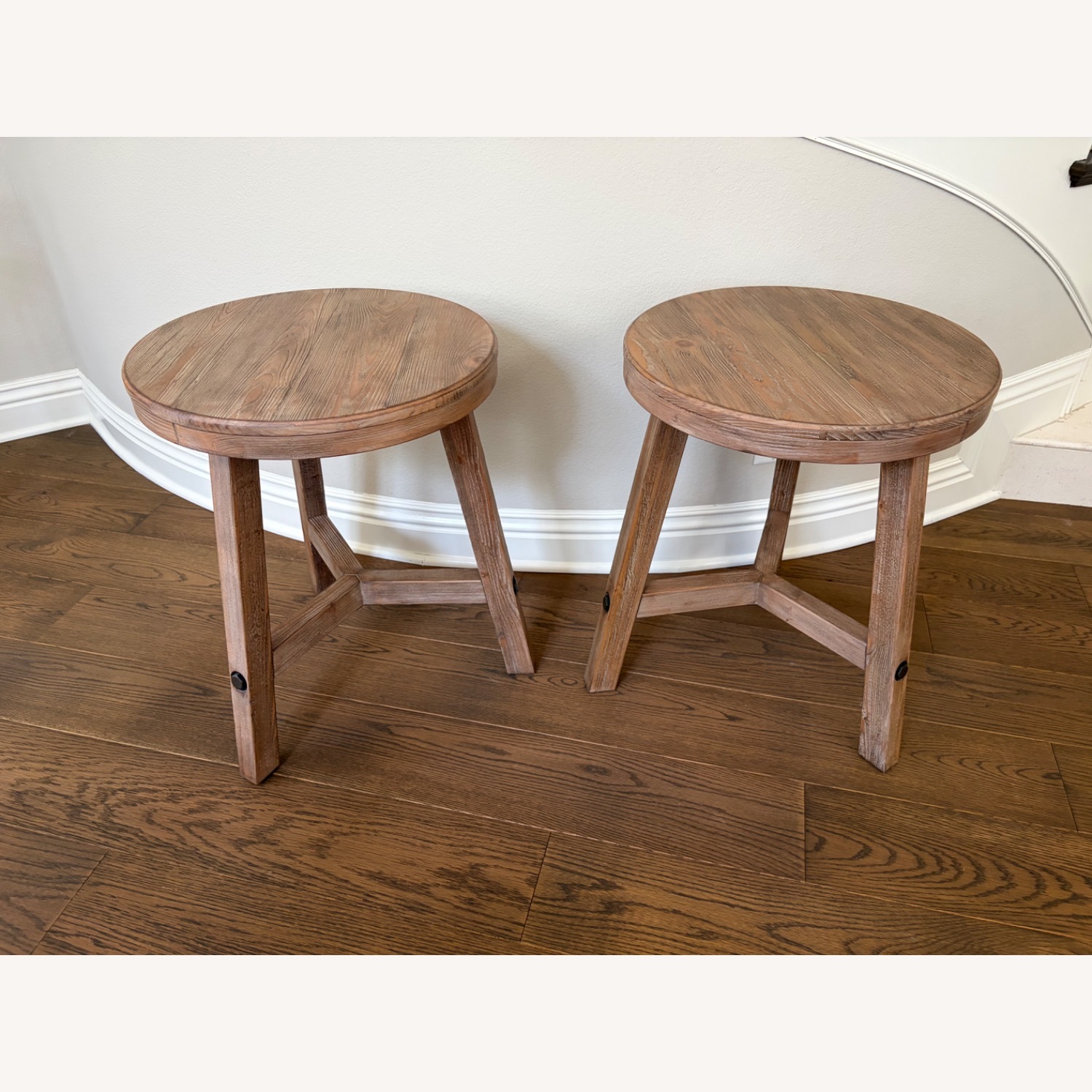 Pottery Barn Rustic Farmhouse Round Side Table Set - image-3