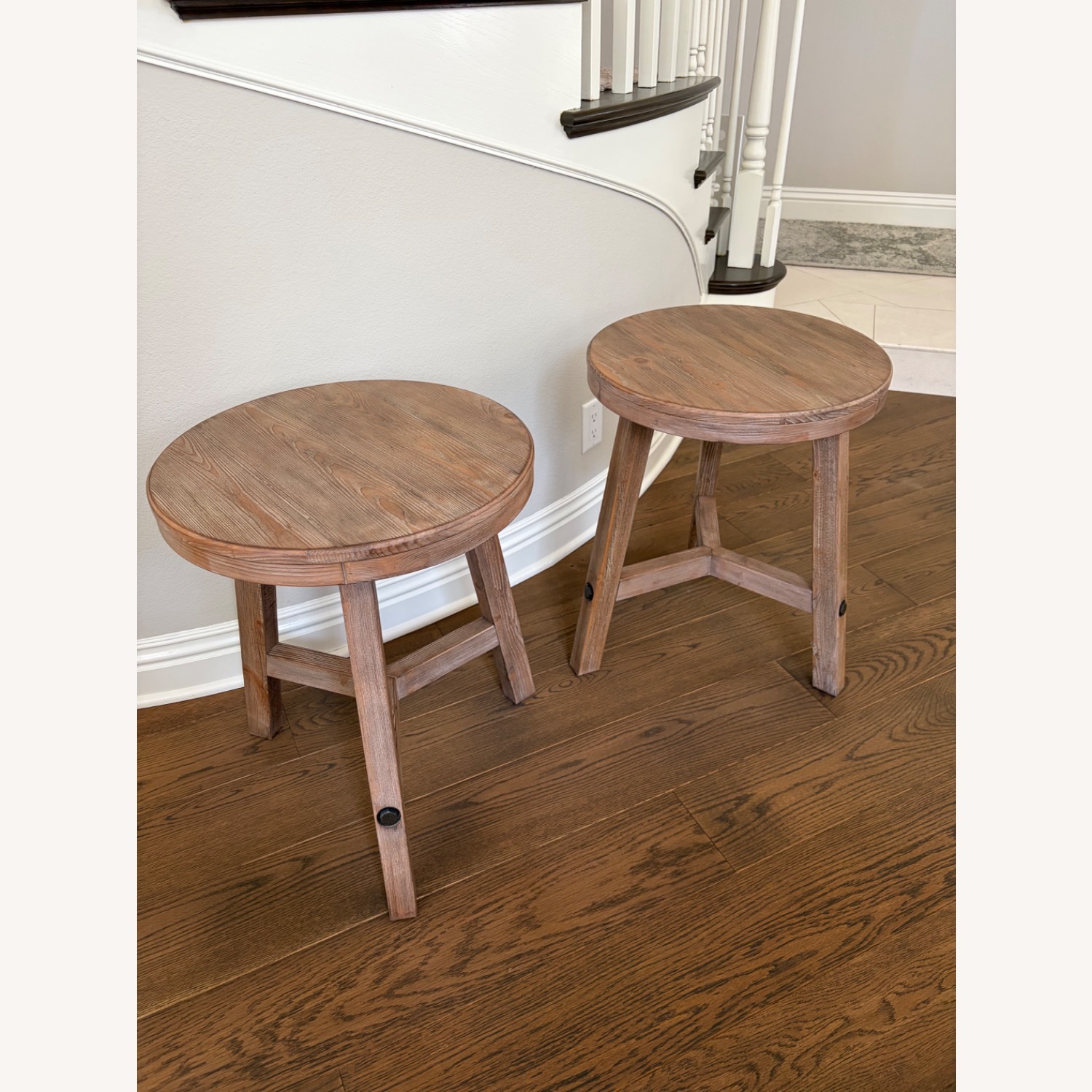 Pottery Barn Rustic Farmhouse Round Side Table Set - image-4