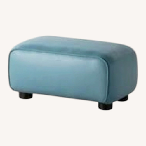Used IKEA Blue Faux Leather Ottoman for sale on AptDeco