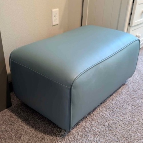 Used IKEA Blue Faux Leather Ottoman for sale on AptDeco