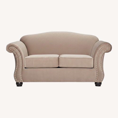 Used Raymour & Flanigan Light Gray Microsuede Loveseat for sale on AptDeco