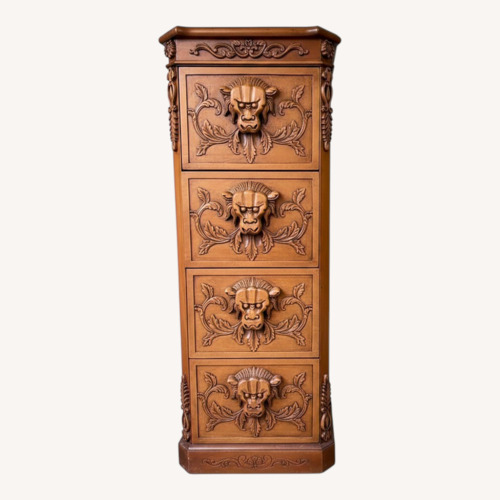 Used Custom Built Hand Carved 4 Drawer Filing Cabinet for sale on AptDeco