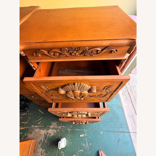 Used Custom Built Hand Carved 4 Drawer Filing Cabinet for sale on AptDeco