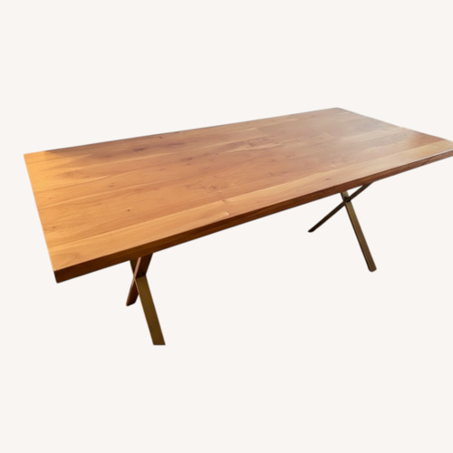 Used Solid Wood Table with Gold Metal Legs for sale on AptDeco