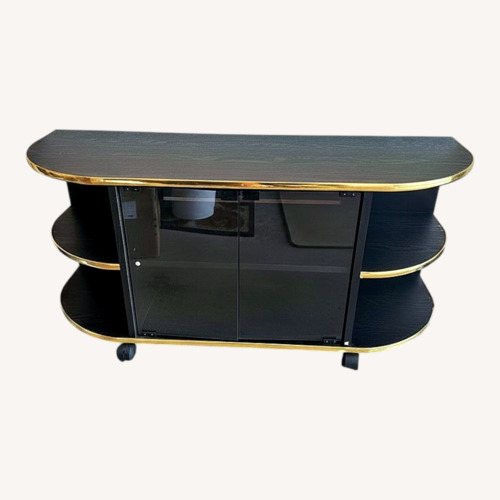 Used Raymour & Flanigan Black Wood Media Storage for sale on AptDeco