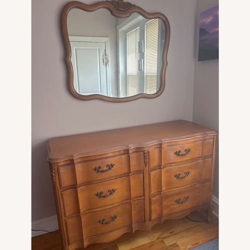 Used Dark Brown Antique Wood Dresser and Mirror for sale on AptDeco