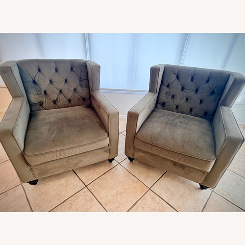Used Wayfair Gray Velvet Tufted Accent Chairs for sale on AptDeco