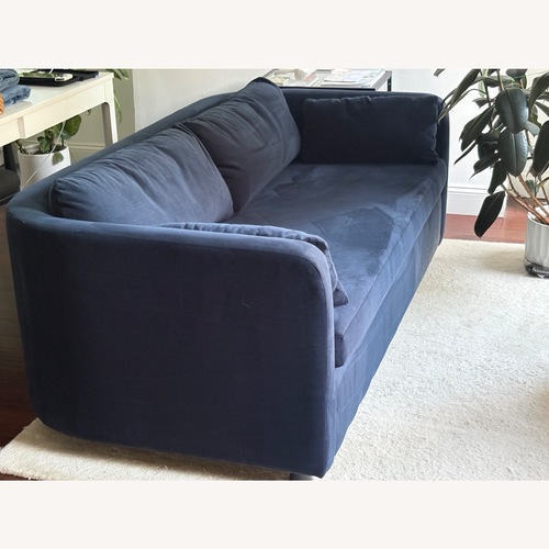 Used West Elm Blue Velvet 2 Seater Sofa for sale on AptDeco