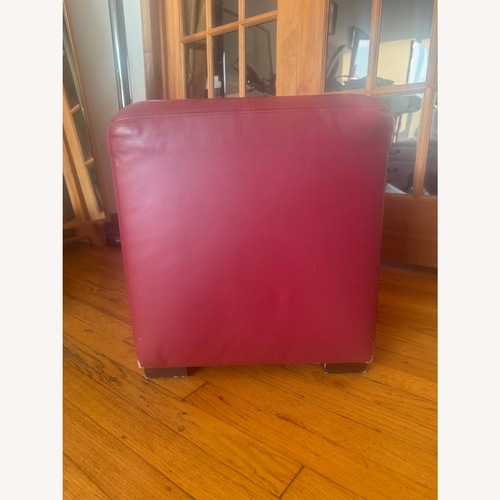 Used Red lLeather Pouf Foot Stool for sale on AptDeco