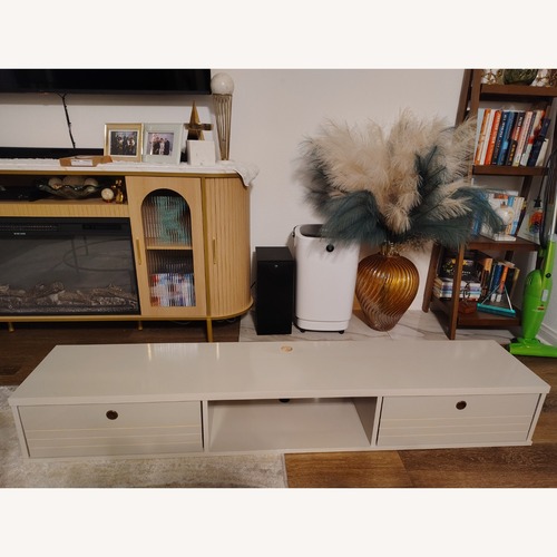 Used Bob's Discount Furniture Shiloh Ivory Wood Media Storage for sale on AptDeco