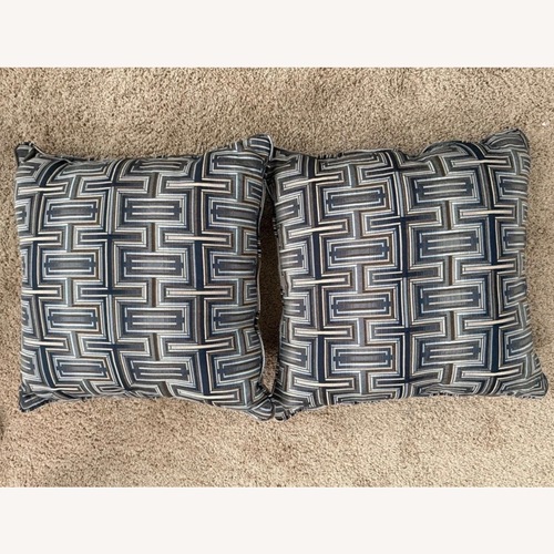 Used Set of 2 Geometric Blue Grey Brown Accent Pillows for sale on AptDeco