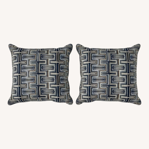 Used Set of 2 Geometric Blue Grey Brown Accent Pillows for sale on AptDeco