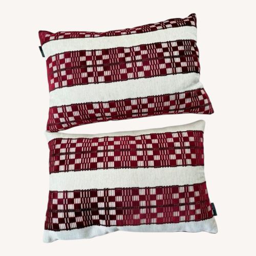 Used MM Studio Set of 2 Red Cream Patterned Pillows for sale on AptDeco