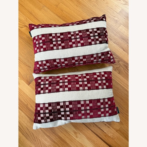 Used MM Studio Set of 2 Red Cream Patterned Pillows for sale on AptDeco