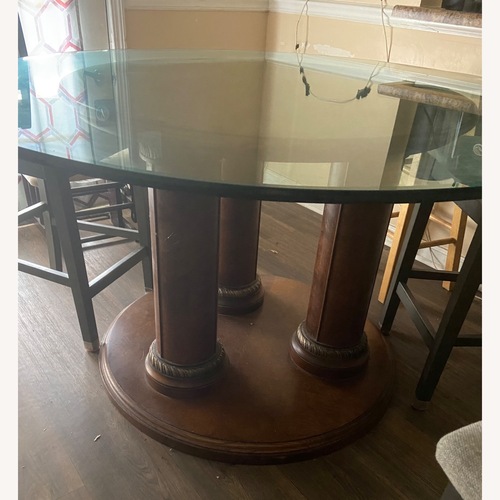 Used Oak Wood Glass Top Table Mint Green Chairs for sale on AptDeco