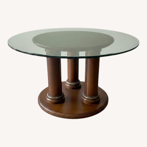 Used Oak Wood Glass Top Table Mint Green Chairs for sale on AptDeco