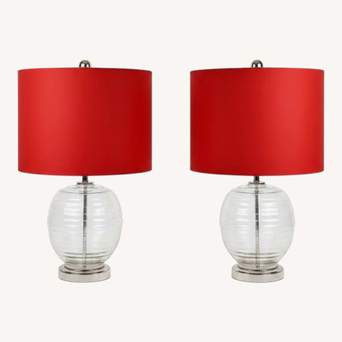 Used Two Clear Glass Lamps with Orange Shades for sale on AptDeco
