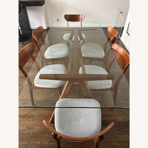 Used West Elm Light Brown Glass Dining Set W Chairs for sale on AptDeco