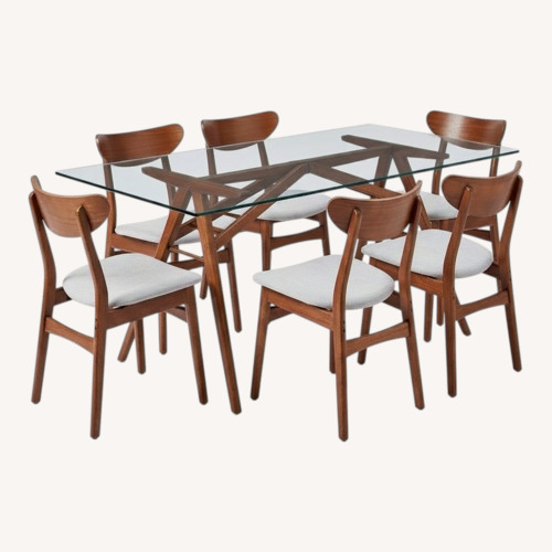 Used West Elm Light Brown Glass Dining Set W Chairs for sale on AptDeco
