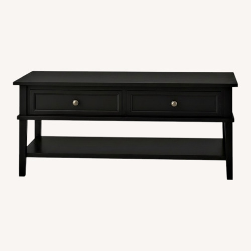 Used Black Coffee Table with Storage Drawers and Shelf for sale on AptDeco