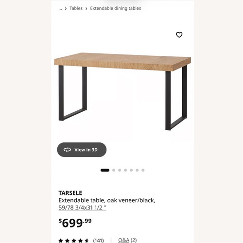 Used IKEA Tarsele Oak Veneer/Black Dining Table for sale on AptDeco