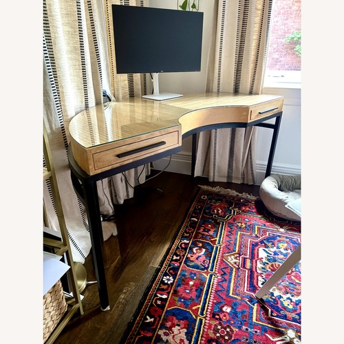Used CB2 Hobi Crescent Natural Rattan Black Metal Desk for sale on AptDeco