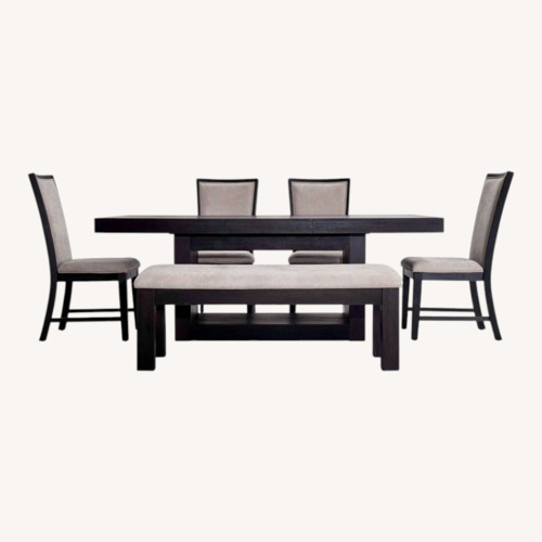 Used Cosmopolitan 6 Piece Black & Gray Upholstered Extendable Dining Set with Storage Bench for sale on AptDeco