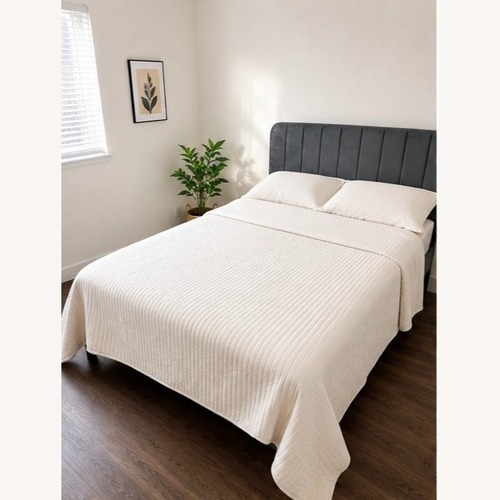 Used Queen Upholstered Platform Bed Frame – Dark Gray for sale on AptDeco