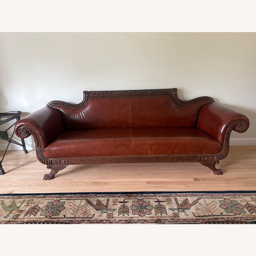 Used Italian Cognac Leather & Wood Sofa for sale on AptDeco