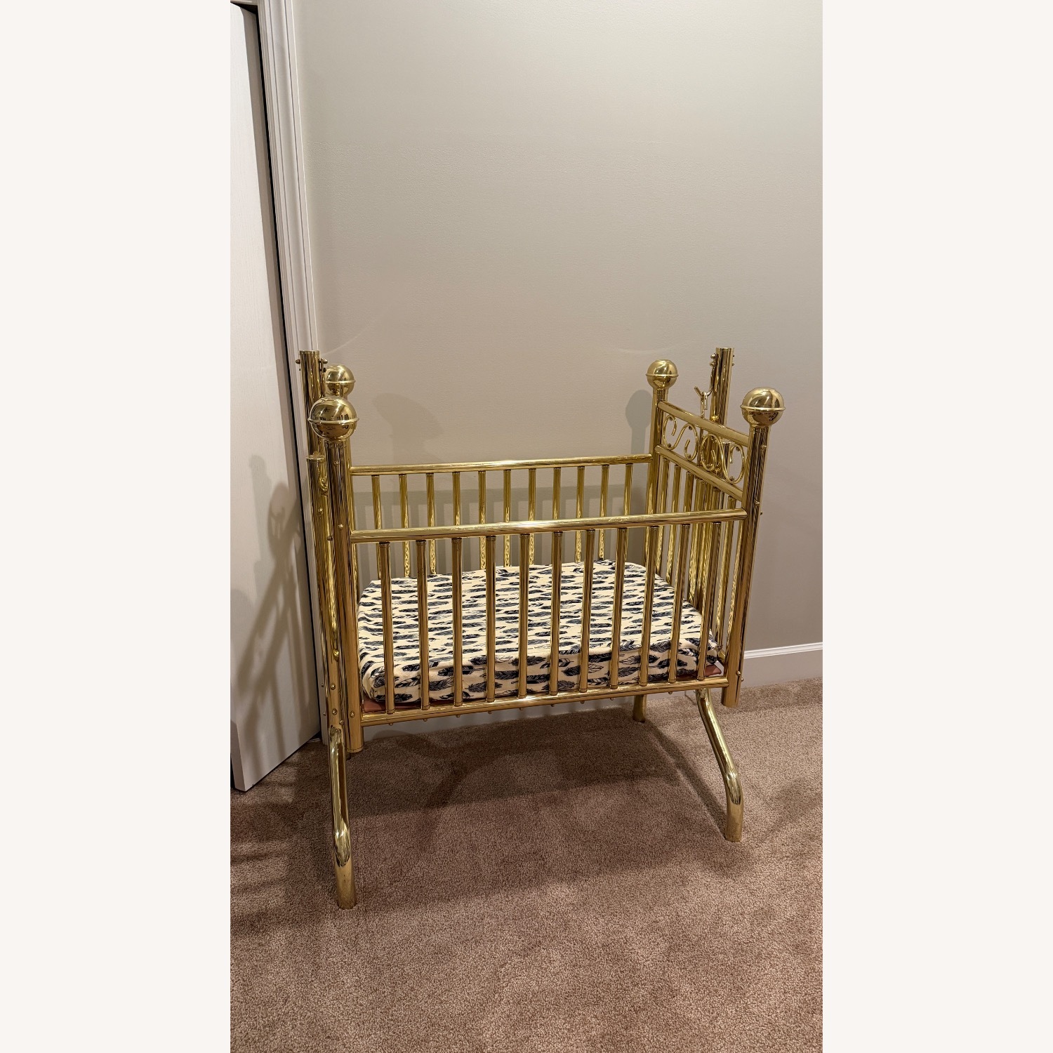 Vintage Brass Corsican Baby Cradle Rocking Crib - image-12