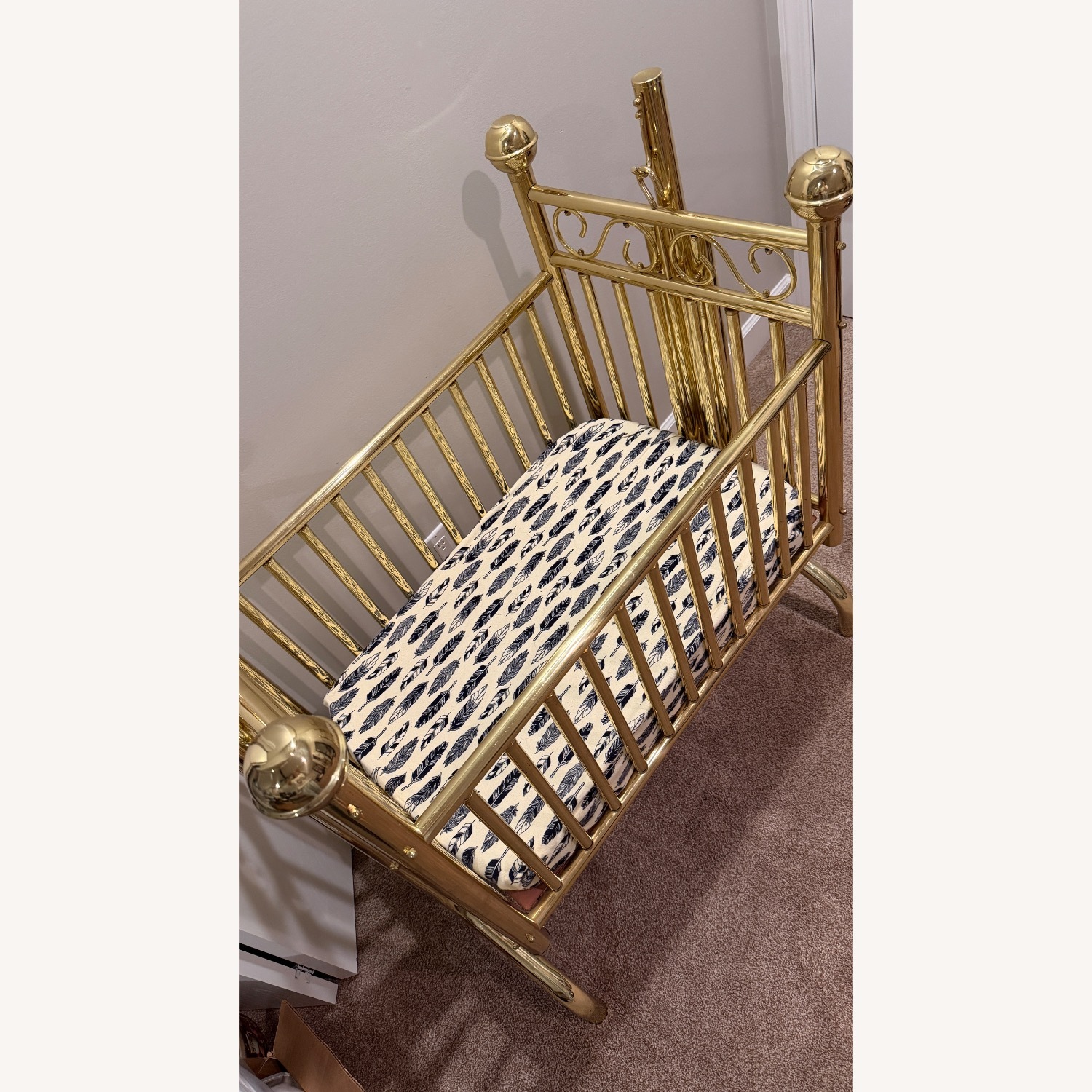 Vintage Brass Corsican Baby Cradle Rocking Crib - image-13