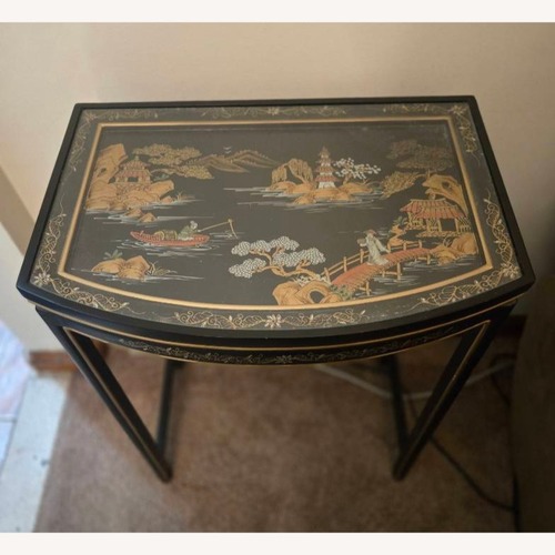 Used Vintage Chinoiserie Black Lacquer Side Table  for sale on AptDeco