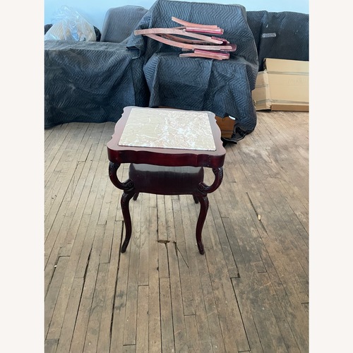 Used Cherry Wood Side Table Marble Inset for sale on AptDeco