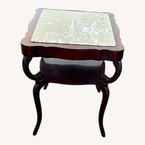 Used Cherry Wood Side Table Marble Inset for sale on AptDeco