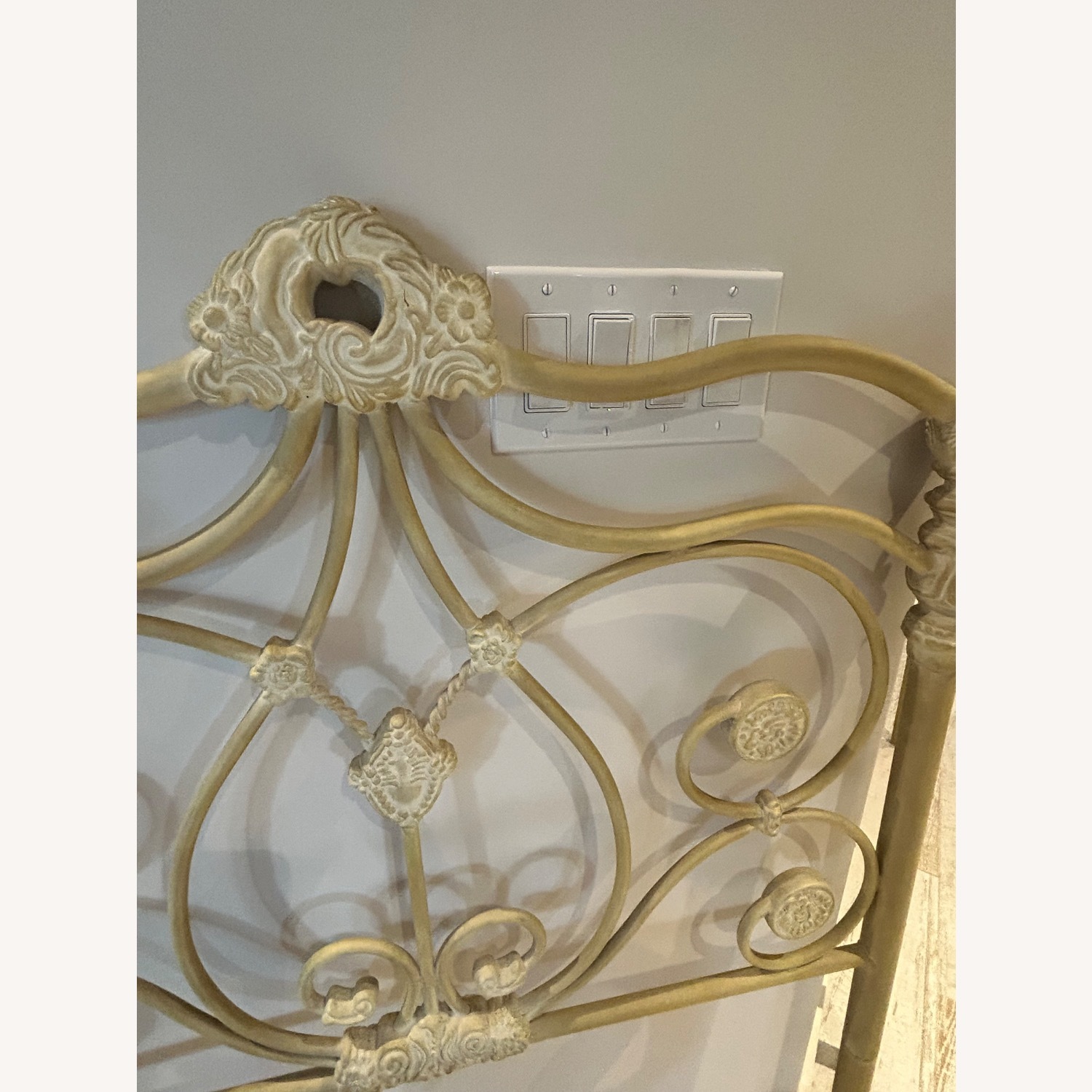 Vintage Brass & Antique White Twin Headboards - image-2