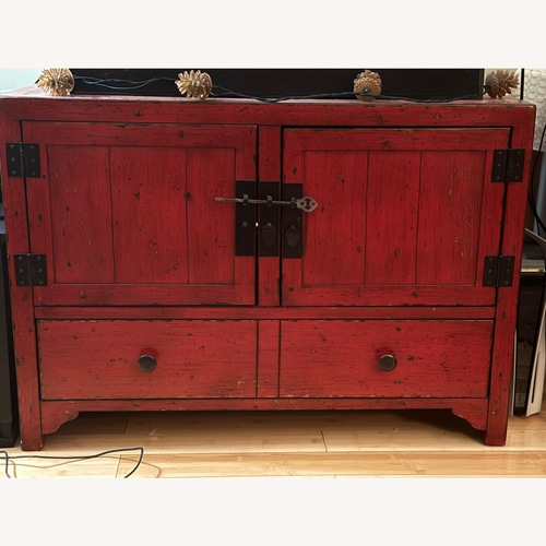 Used Pottery Barn Tao Red Wood Media Storage for sale on AptDeco