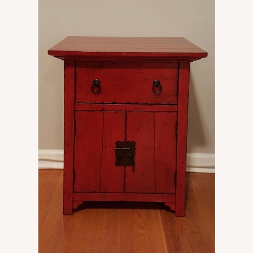 Used Pottery Barn Red Wood Side Table for sale on AptDeco