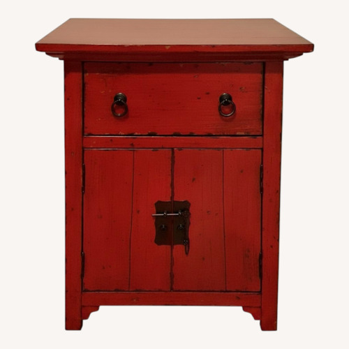 Used Pottery Barn Red Wood Side Table for sale on AptDeco